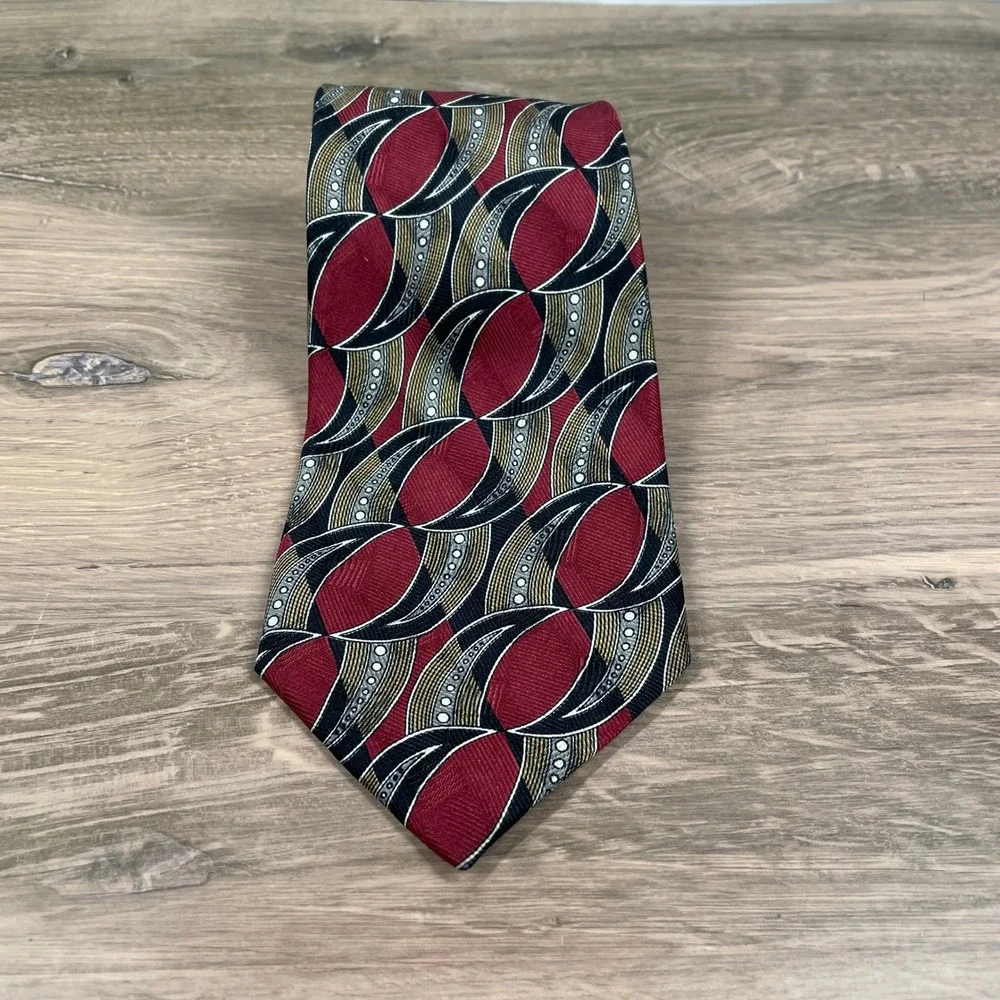 Robert Talbott Best of Class Mens Silk Necktie Burgundy Gold Geometric Pattern